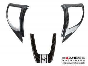 FIAT 500 Steering Wheel Trim - 3 piece set - Carbon Fiber - White Racing Stripe w/ Scorpion